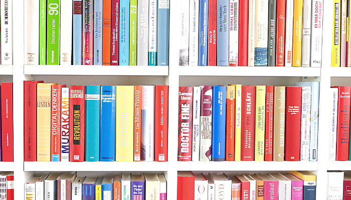 livros em prateleiras